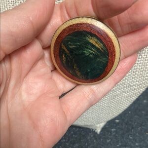 Handcrafted Wooden Brooch with Multicolor Design